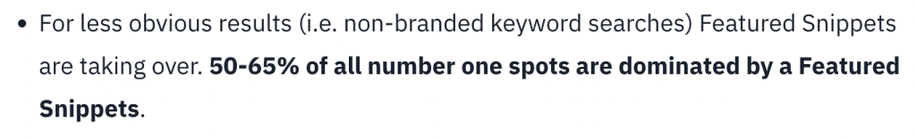 Most of the first positions in search results are occupied by Featured Snippets